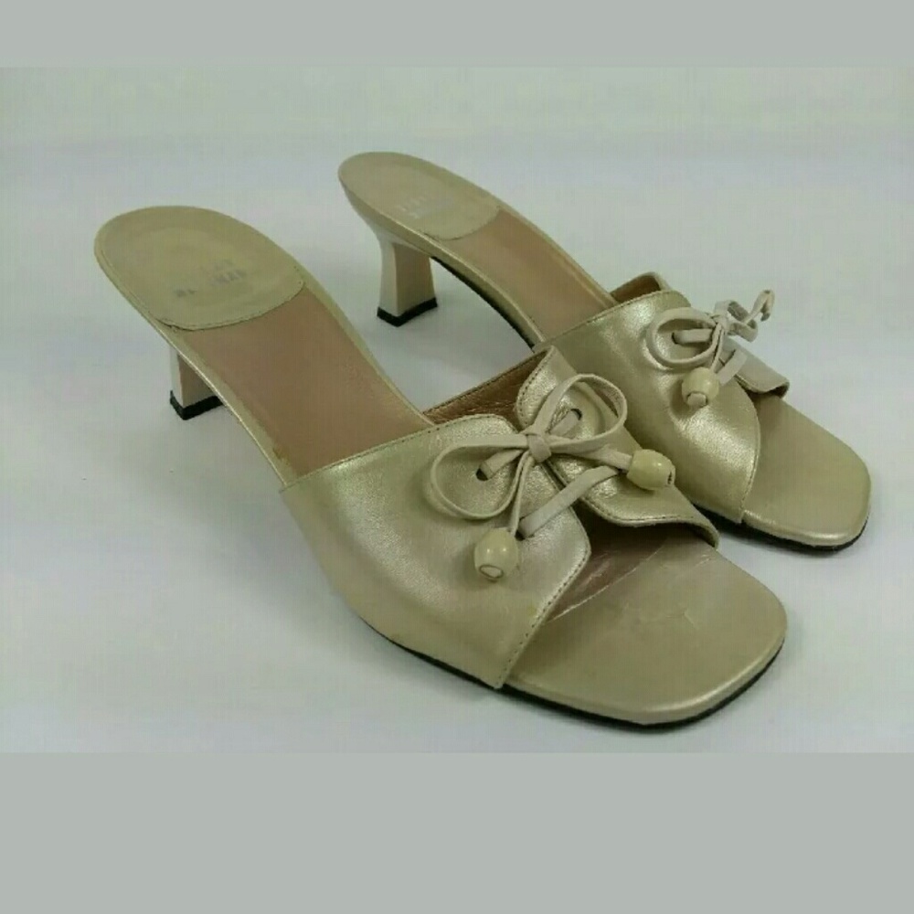 Stuart Weitzman Open Toe Bow Tie Block Heel Pumps - image 1